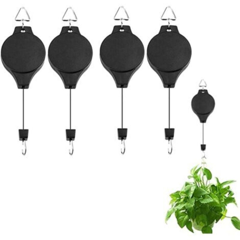 Pflanzenhaken, einziehbare Hängeaufhänger für Pflanzen, hängender Pflanzenkorb, hängende Pflanzenrolle, Körbe, Töpfe, Vogelfutterspender (4 Stück)