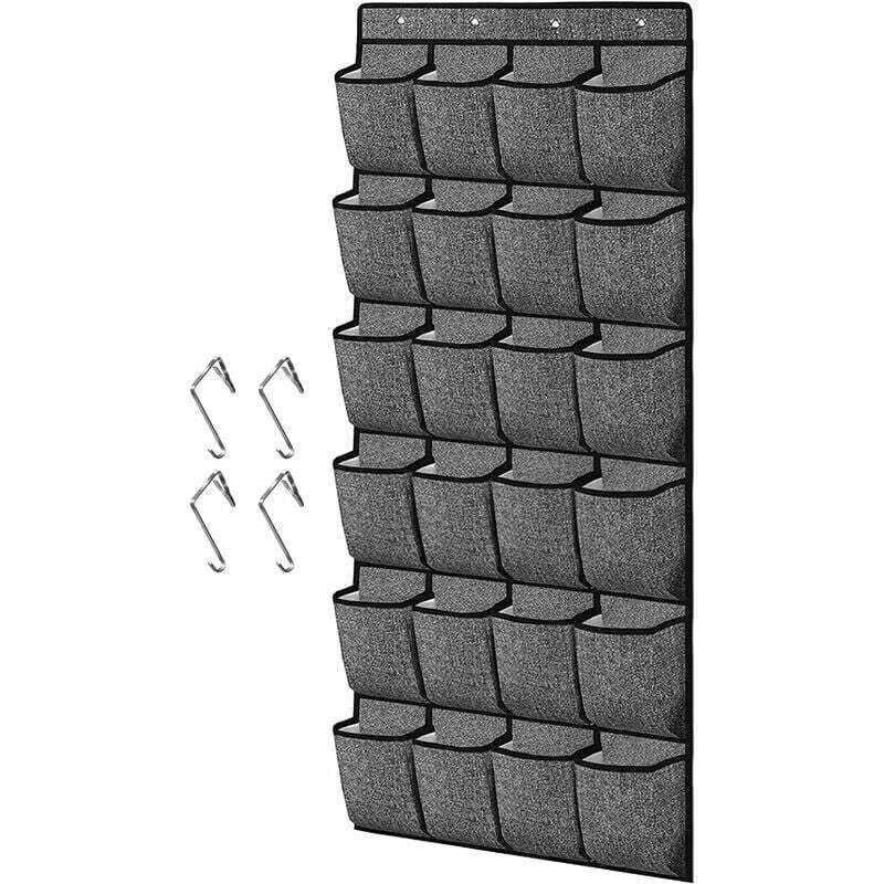 LaBlanc Schuhregal zum Aufhängen über der Tür, hängende Aufbewahrungstasche, Wandmontage über der Tür mit 24 großen Taschen und 4 Schrankhaken (grau)