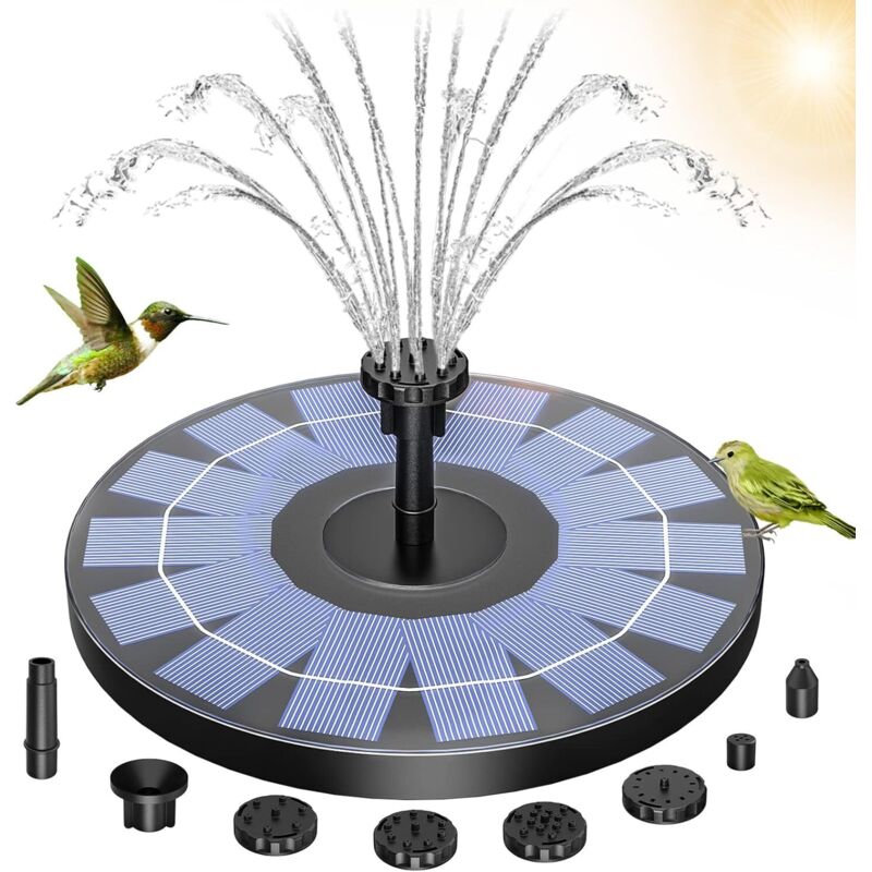 Schwimmender Solarbrunnen für den Außenbereich, 1,4 w, Solar-Teichpumpe mit 6 Düsen für Vogelbad, Teich, Schwimmbad, Terrasse, Gartendekoration, 16