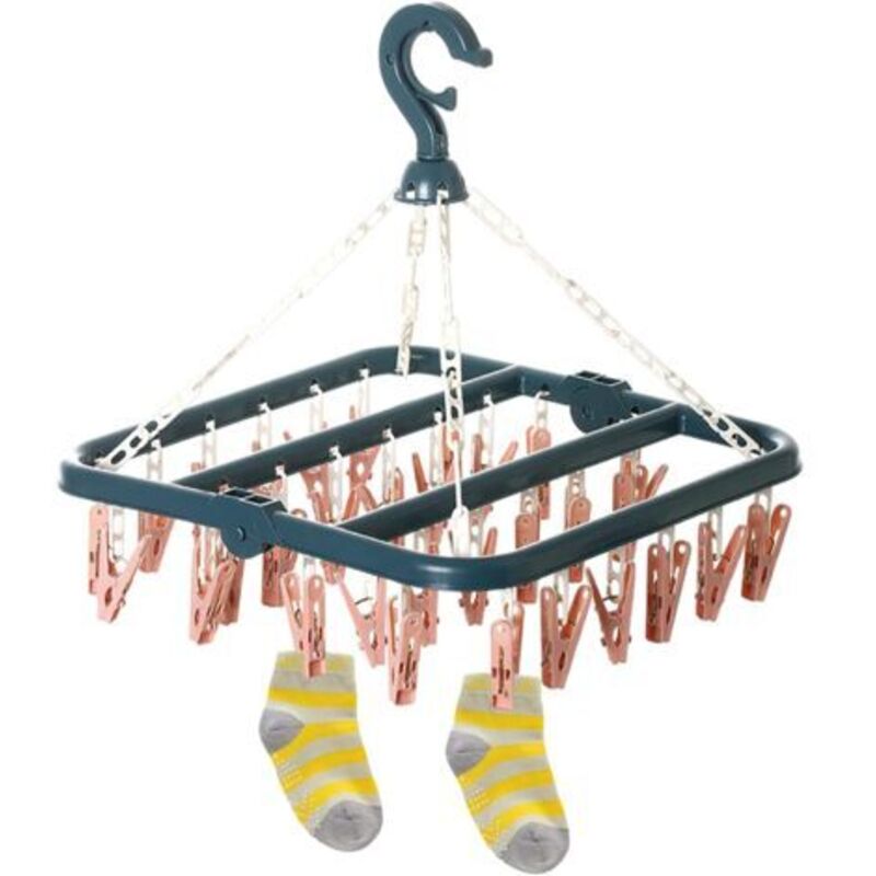 Socken-Trockenständer, Socken-Trockenständer mit 32 Clips für Unterwäsche, Socken, langlebige Kunststoff-Wäscheklammern für den Innen- und