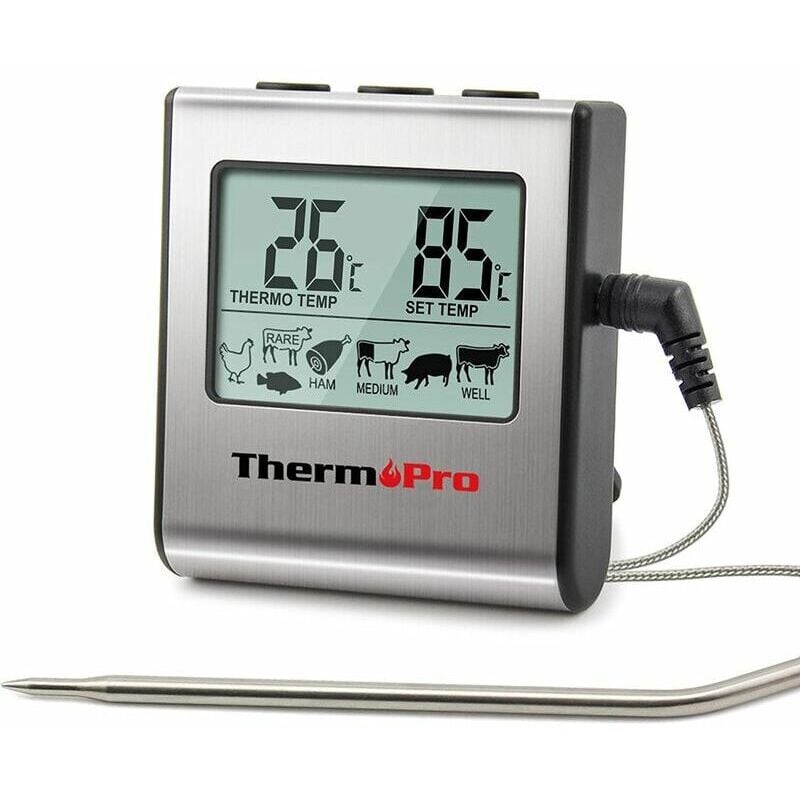 TP16 Digitales Fleisch-Kochthermometer mit großem LCD-Bildschirm für Räucherofen, Küche, Süßigkeiten, Grill, Grillthermometer mit Timer und