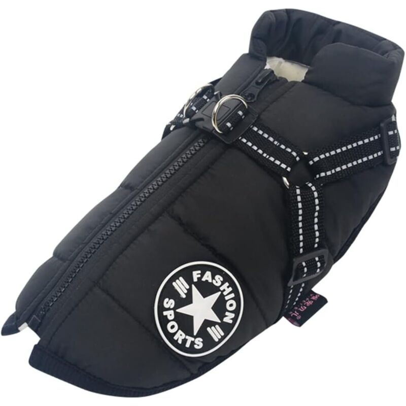 Wasserdichter Wintermantel mit Geschirr für Hundejacke, warme Kostümkleidung, Welpen, Haustiere, winddicht, reflektierende Weste (robuster D-Ring),