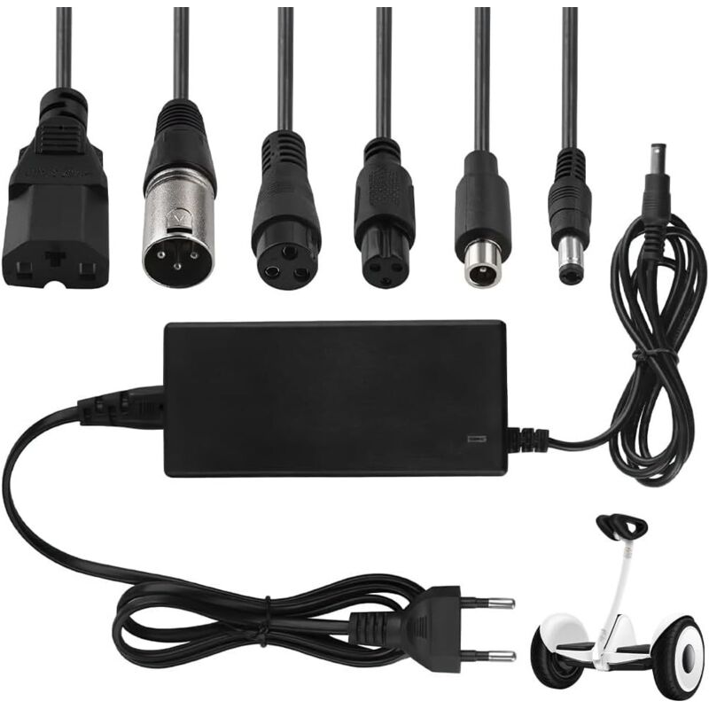 Ladegerät für Elektroroller, 42V 2A Universal-Ladegerät für Hoverboard, Elektroroller, Xiaomi M365 / Pro 2, Driftboard, Universal-Ladegerät mit 6