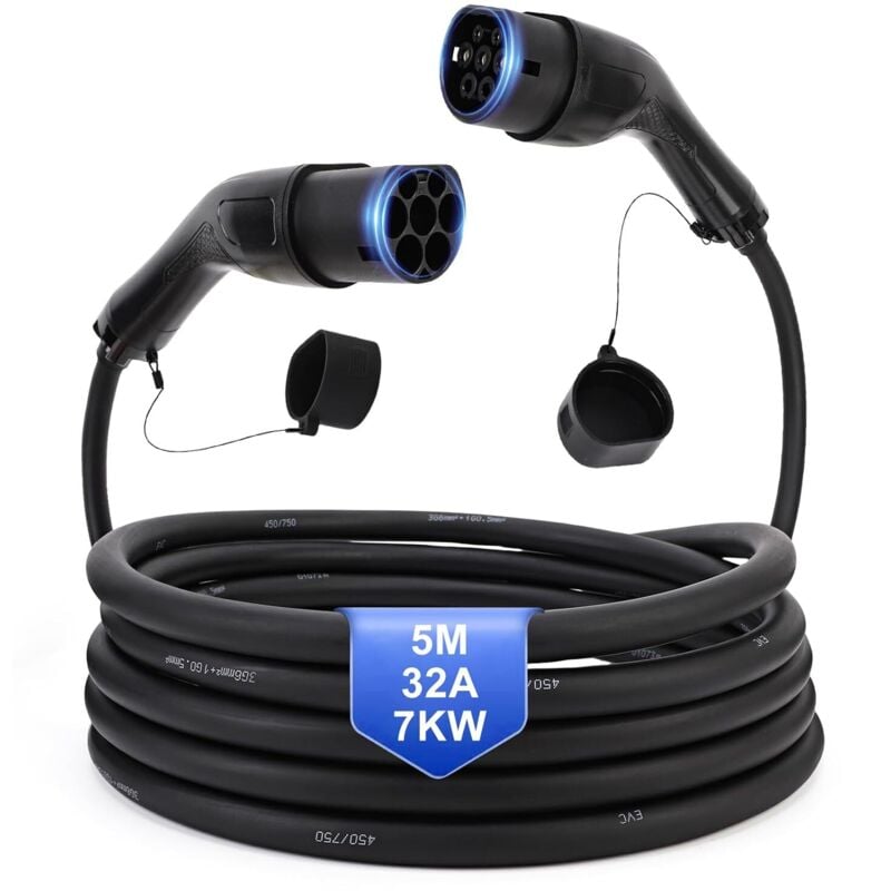Ladekabel für Elektroautos Typ 2, 32 A, 7 kW, einphasig, Modus 2, Kabel Typ 2 für Typ 2 auf Typ 2, EV-Ladekabel, kompatibel mit allen Modellen vom