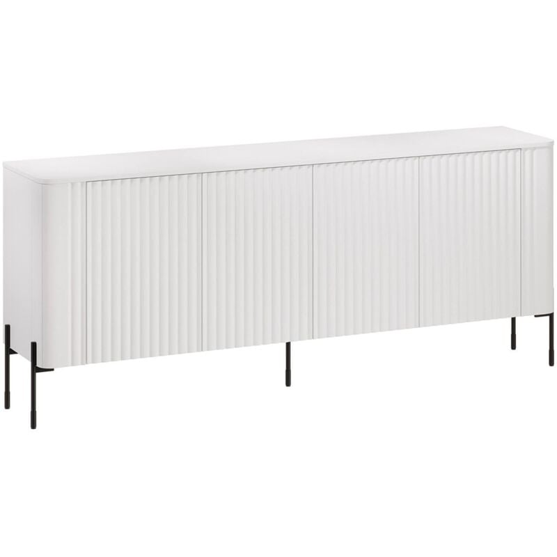 Sideboard Laion, Wohnzimmer-Sideboard mit vier Schwingtüren, hochgezogen, 190x40 h80 cm, weiß