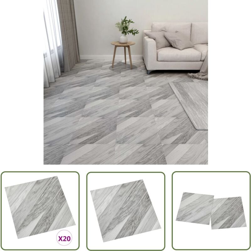 The Living Store PVC-Fliesen Selbstklebend 20 Stk. 1,86 m² Grau Gestreift - pvc Fliesen - Vinyl Boden - Selbstklebender Bodenbelag - Graue Fliesen