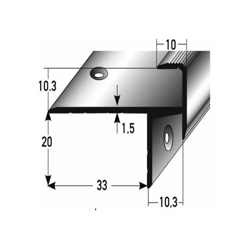 Auer - Laminat-Parkett-Treppenkante 'Brompton' / Winkelprofil, Einfasshöhe 10,3 mm, 33 mm breit, Aluminium eloxiert, gebohrt-silber-1000