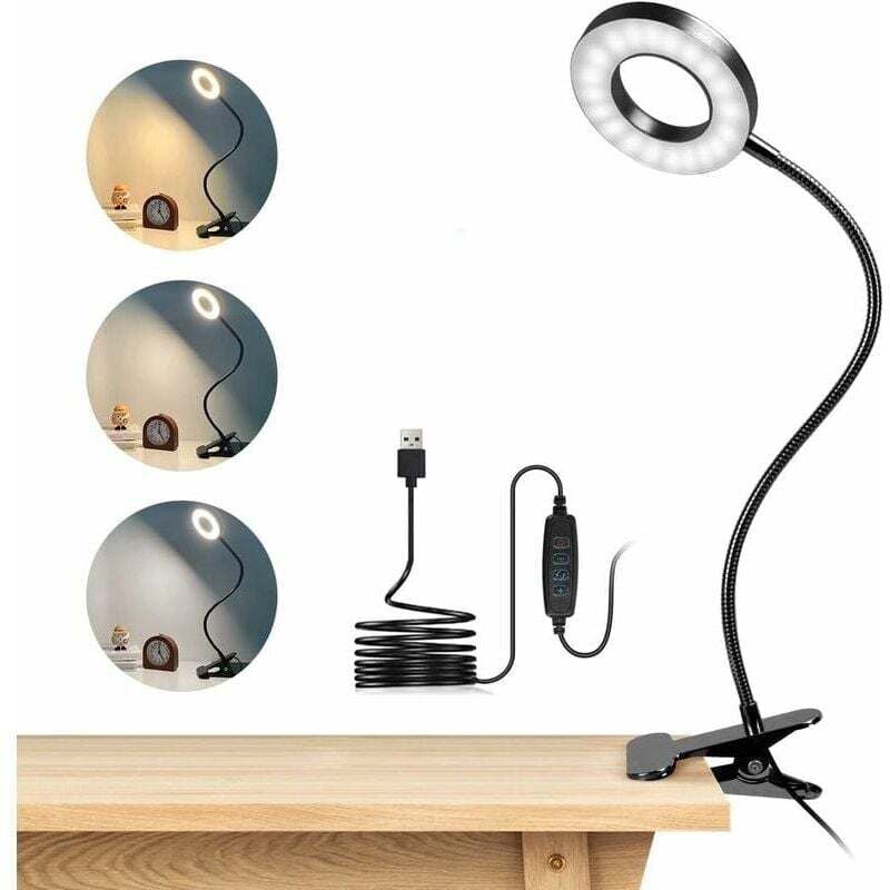 Lampe de Bureau à Pince 48 led Flexible à 360°Lampe Lecture Clipsable 3 Modes d'Éclairage &10 Niveaux de Luminosité Lampe Bureau Led usb pour Étude