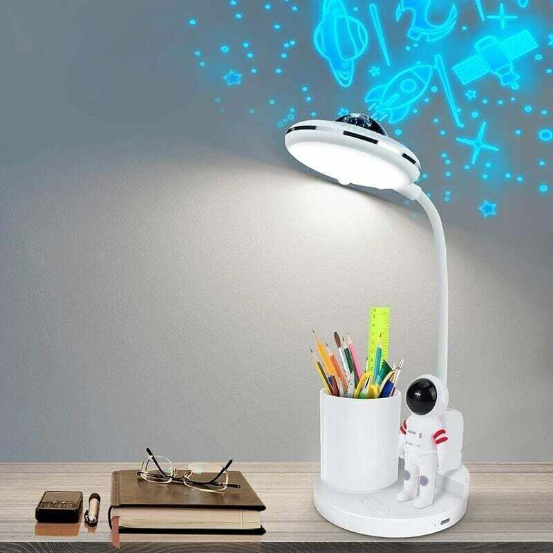 Lampe de bureau pour enfants, lampe de bureau sans fil à intensité variable, lampe de bureau projecteur rechargeable avec porte-stylo