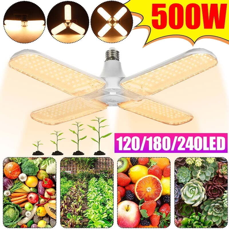 500 W fächerförmiges LED-Wachstumslicht, E27/E26 Vollspektrum-LED-Wachstumslampe, Sonnenlicht für Gewächshauspflanzen, verstellbare Lampenköpfe (120