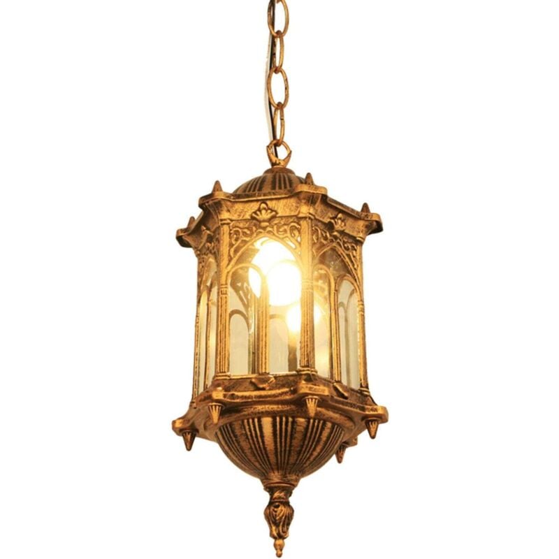 Lampe pendante d'extérieur, Lampe pendante rétro E27 Lampe d'extérieur étanche Lanterne vintage Lampe pendante en fonte d'aluminium et verre