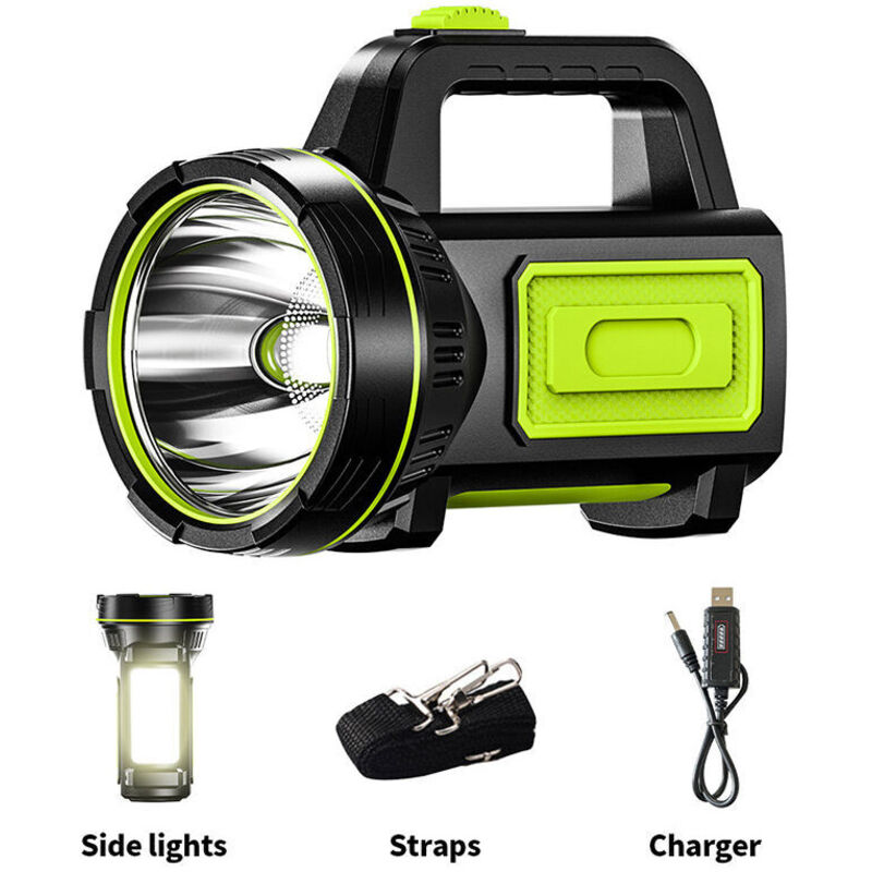 Leistungsstarke mAh-LED-Taschenlampe mit USB-Aufladung und Seitenlicht, wasserdichte Taschenlampe für Notfälle beim Wandern, Camping und Jagen (mit