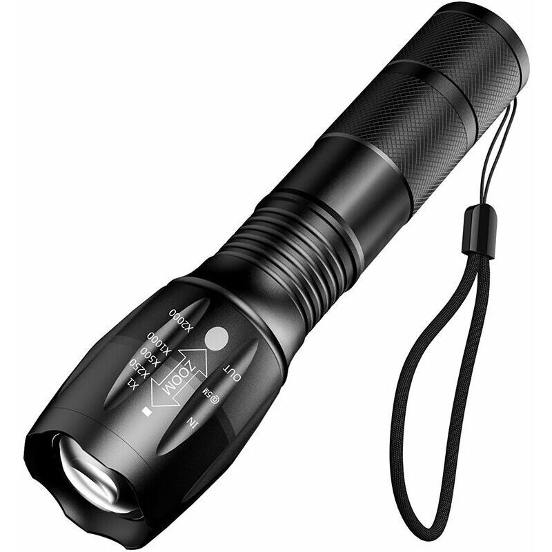 Lampe Torche LED Ultra Puissante, 1000 Lumens Lampe de Poche, IPX5 Étanche Lampe Tactique, Zoomable, 5 Modes D'éclairage, Antichoc Anti-dérapant pour