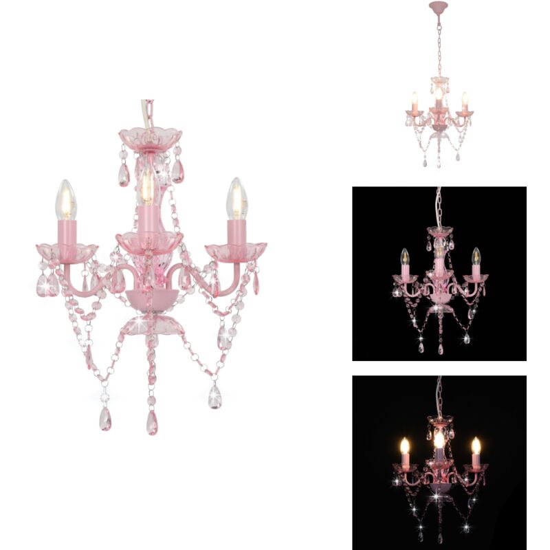 Vidaxl - Kronleuchter mit Perlen Rosa Rund 3×E14 - Kronleuchter - LED-Lampe - Wohnzimmer Dekoration - Rosa Lampe - Designer Lampe