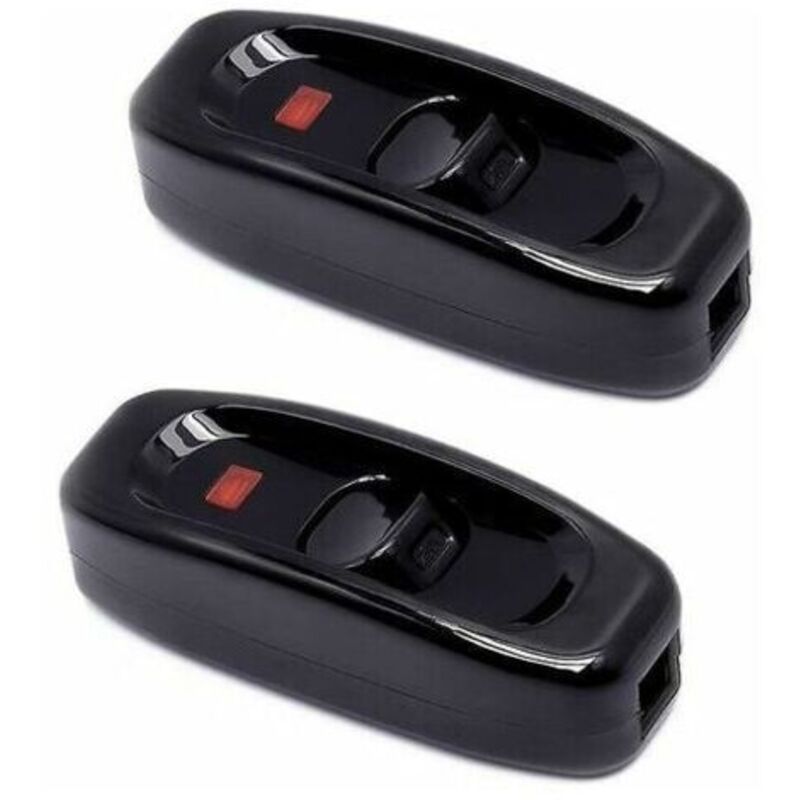 Lampenschalter, 2 Stück schwarze Inline-Lampenschalter 250 V 10 A Zwischenschalter mit LED-Anzeige Inline-Kabelschalter für Nachttisch- und