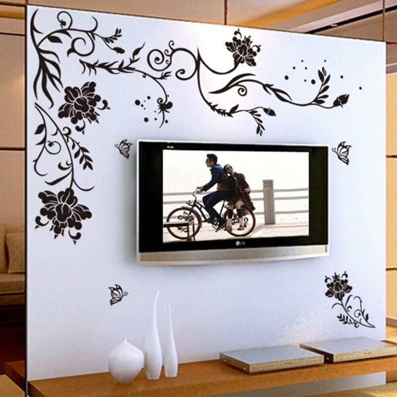 XXL Wandtattoo Blumenranke schwarz Ranke Wandaufkleber Schmetterlinge Wandsticker Wandaufkleber Wohnzimmer Schlafzimmer Deko - RAPANDA