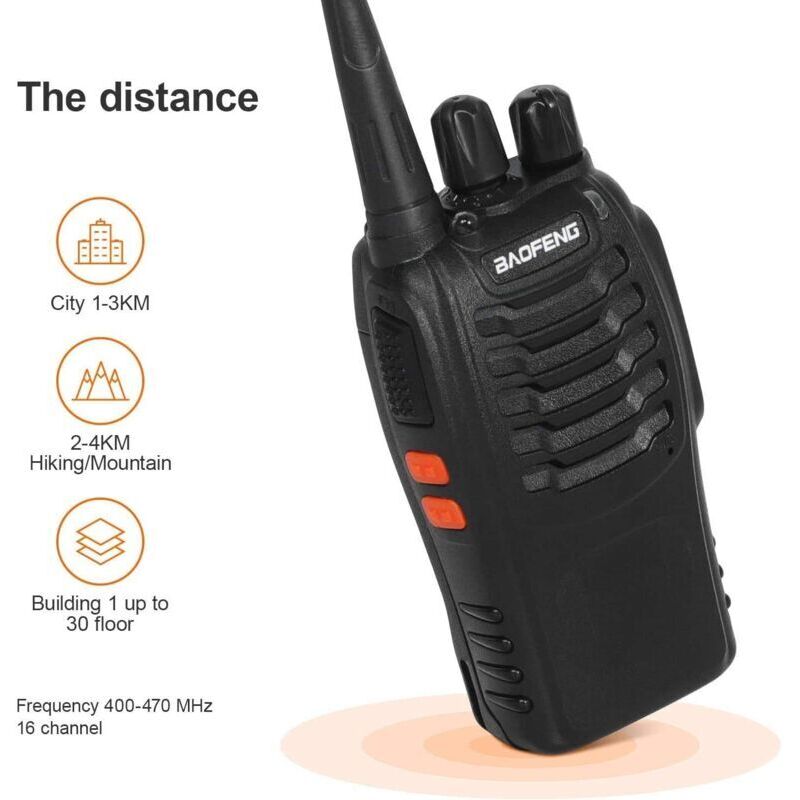 Langstrecken-Funkgerät, professionelles 16-Kanal-Funkgerät, CTCSS/DCS-kompatibles, wiederaufladbares Funkgerät mit 1500-mAh-Akku, Reichweite 1–3 km,