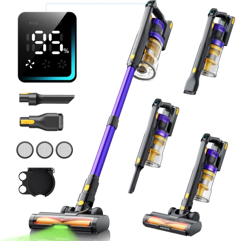 X11 Akku-Staubsauger, 75 KPa/650 w, 60 Minuten Akku-Staubsauger, 2 Liter Fassungsvermögen, grüne led, Touchscreen, für Tierhaare/Teppich/Hartboden