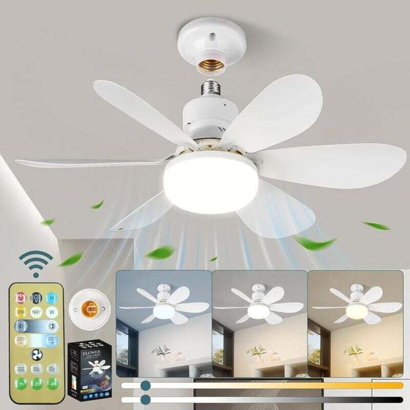 Largeight Deckenventilator, leiser Deckenventilator, 40-W-Deckenventilatorlampe mit E27-Fassung, 6 Flügel, 3 Geschwindigkeiten, leise, für