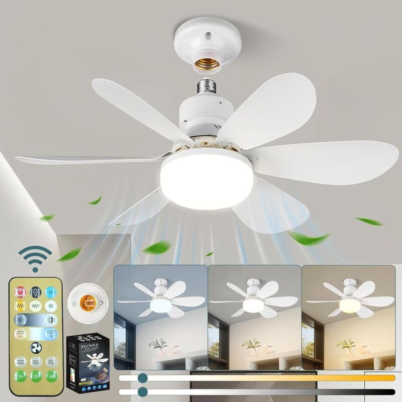 Largeight Deckenventilator, leiser Deckenventilator, 40-W-Deckenventilatorlampe mit E27-Fassung, 6 Flügel, 3 Geschwindigkeiten, leise, für