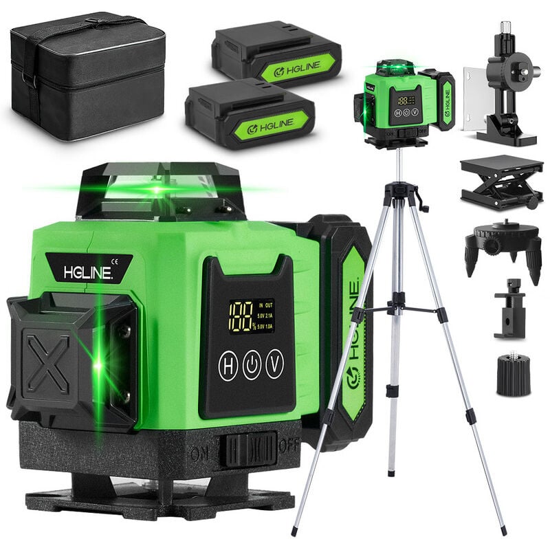 Onevan - Laser-Nivellier-LCD-Display, Bluetooth-Grünstrahl-Kreuzlinien-Fliesenwerkzeug, 360° horizontal/vertikal, Fernbedienung und Tragetasche mit 2