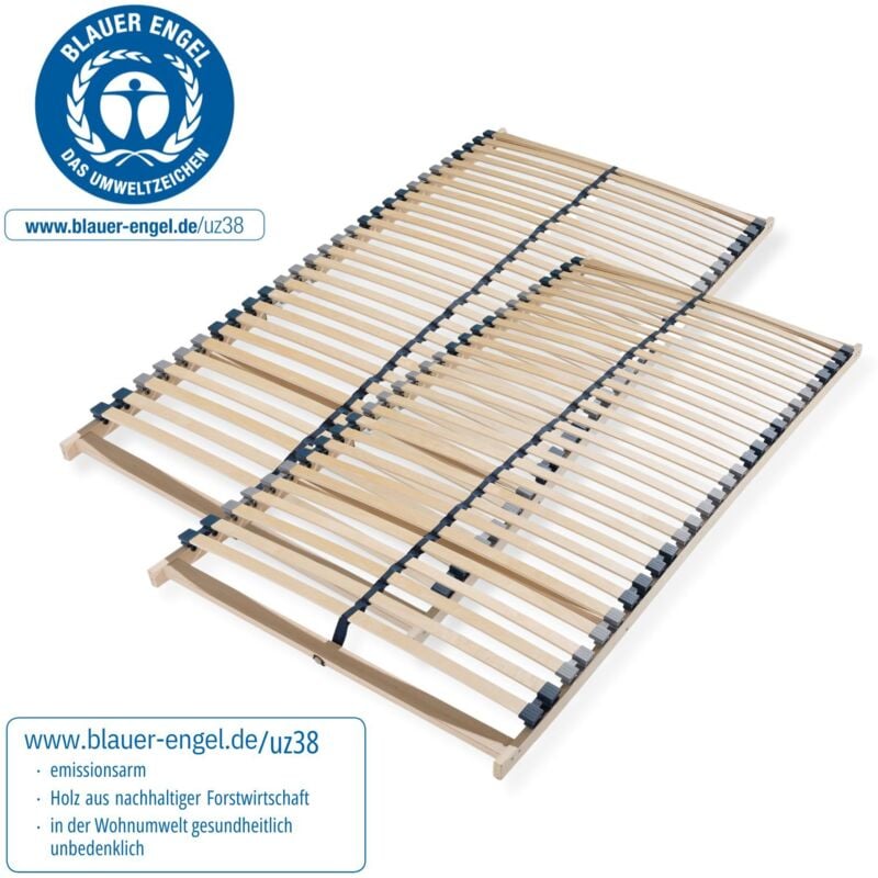 Lattenrost 160x200, Lattenrahmen aus Buche, 7 Komfortzonen, 28 Latten, Federholzrahmen, Selbstmontage, 2x Lattenrost 80x200, Traglast bis 150Kg