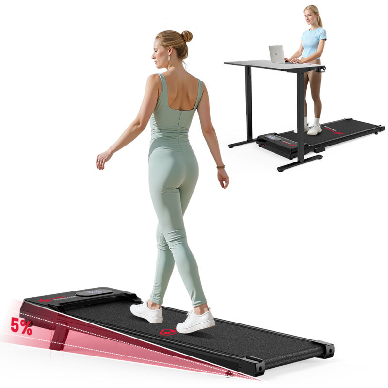 Laufband mit Steigungsfunktion, 2,5 PS, mit Fernbedienung und LED-Beleuchtung, einstellbare Geschwindigkeit 1–6 km/h, kompaktes Laufband für Büro und
