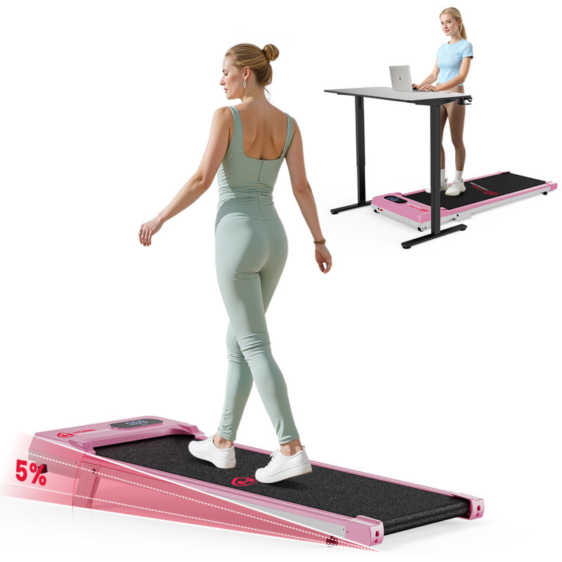 Laufband mit Steigungsfunktion, 2,5 PS, Fernbedienung und LED-Beleuchtung, Geschwindigkeit einstellbar von 1–6 km/h, kompaktes Laufband für Büro und