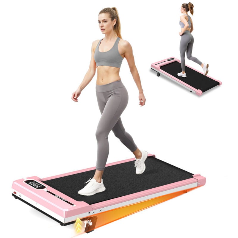 Laufband – Walking Pad 2,5 PS – Walking Pad mit Fernbedienung und LED, leises Walking Pad – 1–8 km/h kompaktes Laufband – Pink