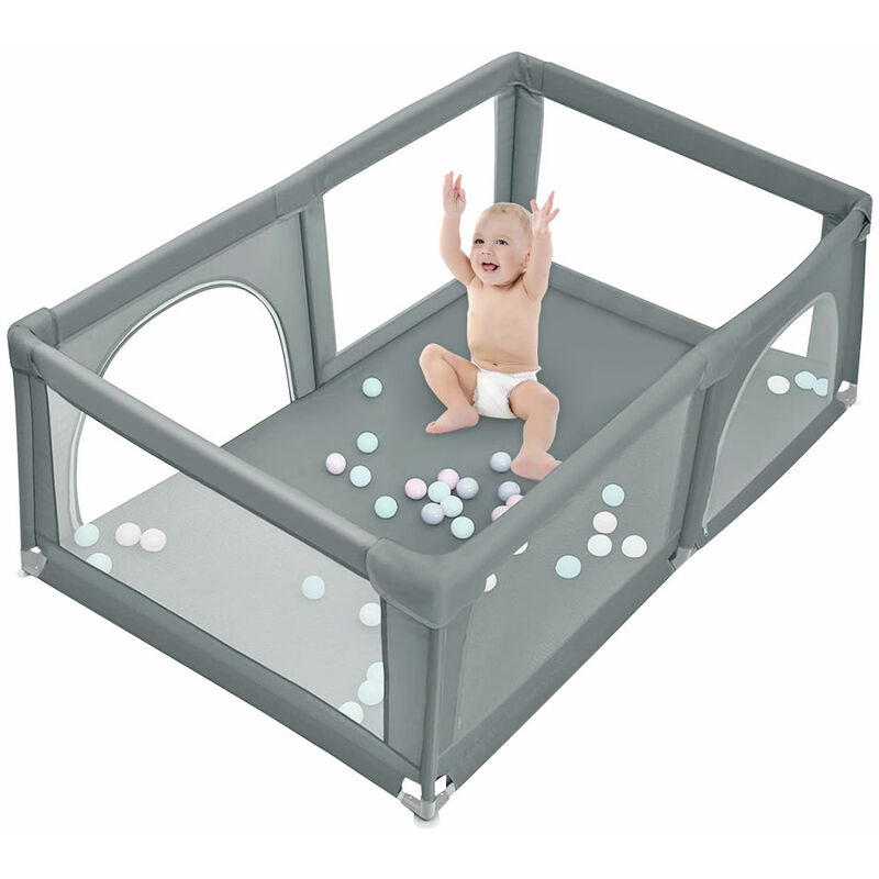 Laufgitter für Baby,Faltbar Baby,Haloyo®,Playpen Kinderzaun,Kinder-Laufstall,mit 50 Kugel,Laufstall Weich et Rutschfest,180 x 120 x 66cm,dunkelgrau