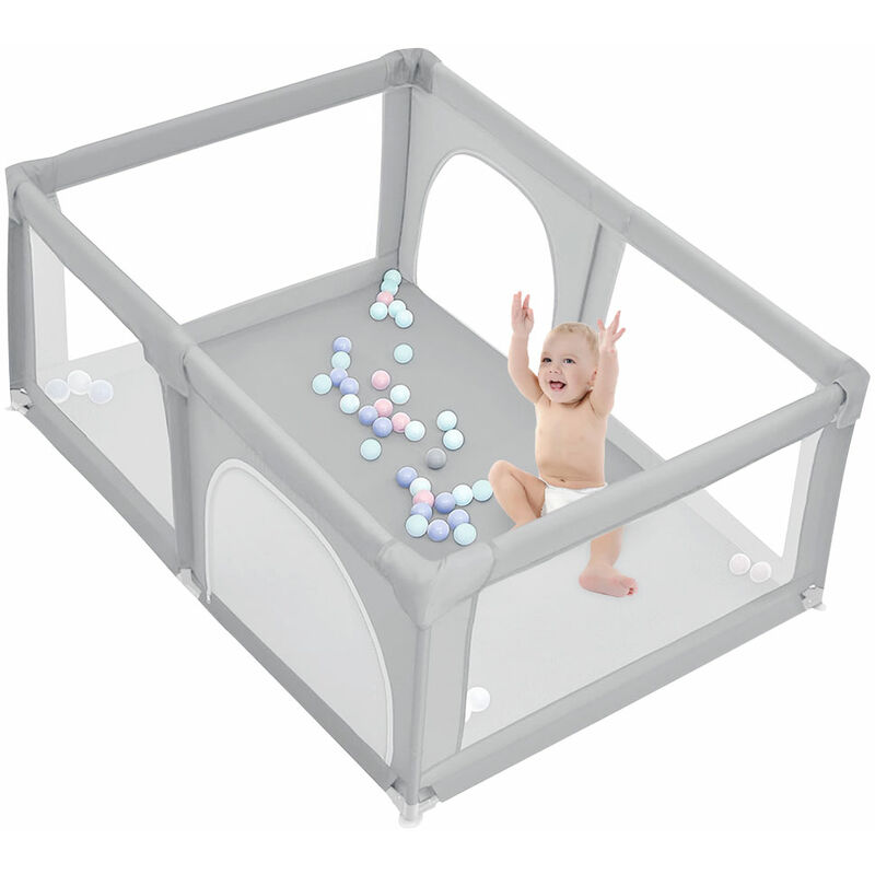 Laufgitter für Baby,Faltbar Baby,Haloyo®,Playpen Kinderzaun,Kinder-Laufstall,mit 50 Kugel,Laufstall Weich et Rutschfest,180 x 120 x 66cm,hellgrau