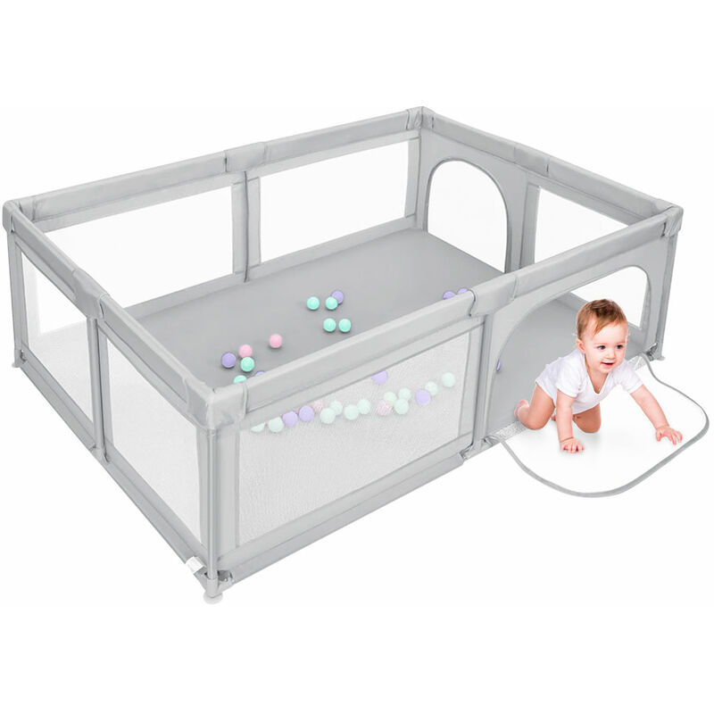 Haloyo - Laufgitter für Baby,Faltbar Baby ®,Playpen Kinderzaun,Kinder-Laufstall,mit 50 Kugel,Laufstall Weich et Rutschfest,205 x 147 x 66cm,hellgrau