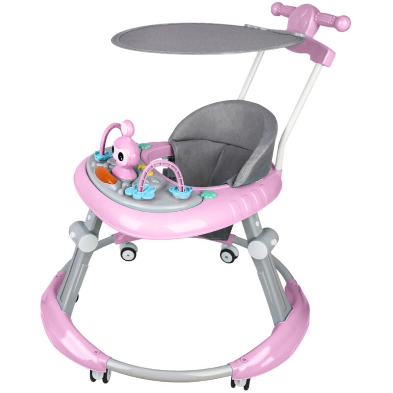 Lauflernhilfe, Baby-Aktivitätscenter, Graues Muster mit Spielzeug, 6-18 Monate, 67x67x79cm, Rosa