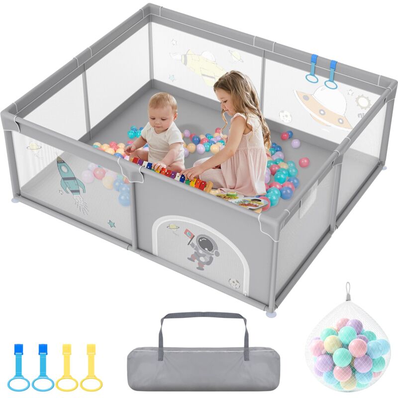 Laufstall Baby Laufgitter Baby 180x200cm Baby Playpen mit 50 Spielbällen, 1 Krabbelgitter und 4 Zugringen Kinder Tragbarer Laufstall Kleines