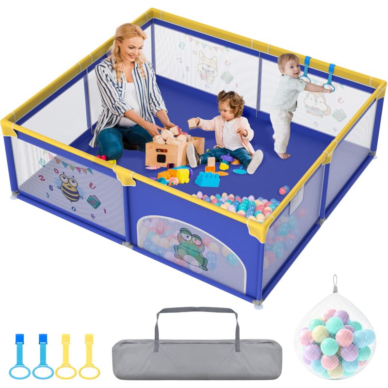Laufstall Baby Laufgitter Baby 180x200cm Baby Playpen mit 50 Spielbällen, 1 Krabbelgitter und 4 Zugringen Kinder Tragbarer Laufstall Kleines
