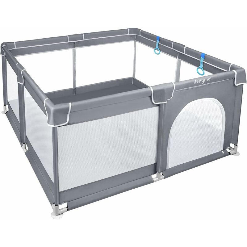 Laufstall Baby XXL Laufgitter 127x127cm Krabbelgitter mit atmungsaktivem Netz und Rutschfester Basis für Kinder im Innen- und Außenbereich Grau NAIZY