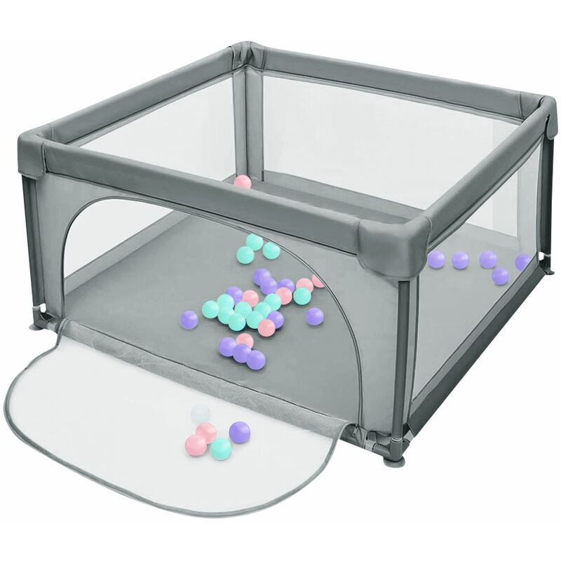 Haloyo - Laufstall Baby,Kinderlaufstall ®,Baby Gitter Laufstall,mit 50 Kugel,Atmungsaktives Netzdesign,120 x 120 x 66cm,dunkelgrau