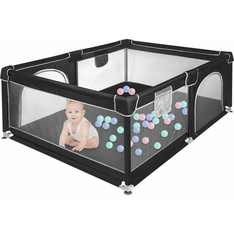 Laufstall Baby,Kinderlaufstall,Haloyo®,Baby Gitter Laufstall,Oxford-Gewebe Laufgitter Baby,Atmungsaktives Netzdesign,120 x 160 x 66cm,Schwarz