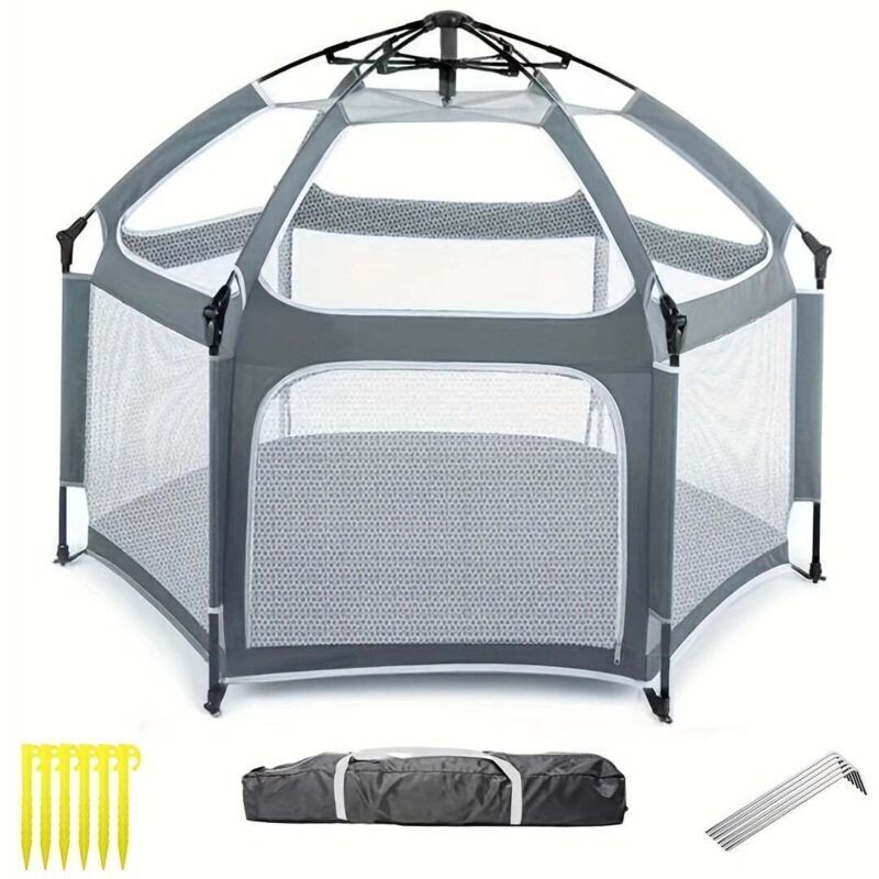 Laufstall für Babys – Laufstall für drinnen und draußen, Strandzelt für Kinder, faltbares Moskitonetz für Kinder, Cremeweiß, 150 x 120 cm