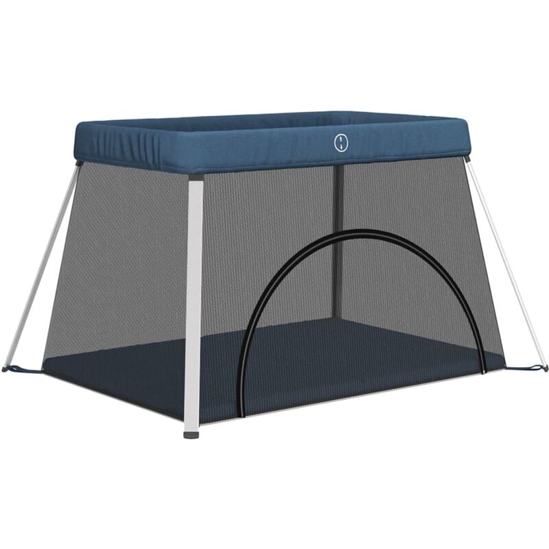 Baby-Laufstall mit Matratze Marineblau Leinenstoff Vidaxl