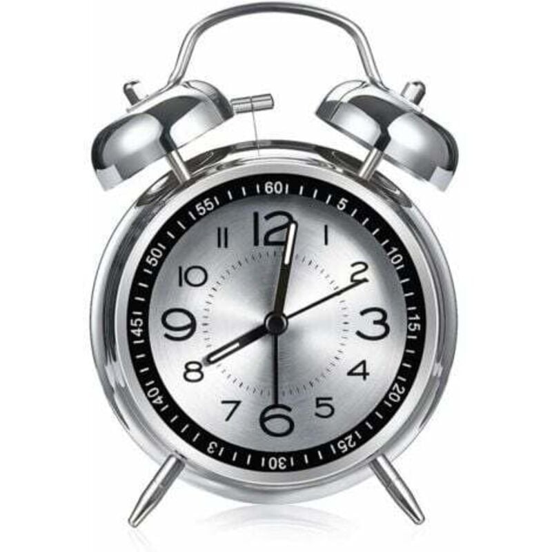 Gabrielle - Lauter Wecker für Erwachsene mit starken Schlafproblemen, 4.5-Zoll-Wecker aus Metall, leise Aluminiumoberfläche mit Licht, Doppelklingel