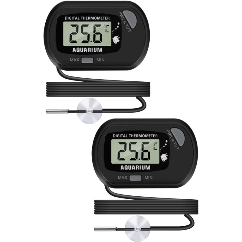LCD-Digital-Aquarium-Thermometer mit Saugnäpfen und wasserdichter Sonde für Aquarium, Reptilien-Terrarium (2 Stück)