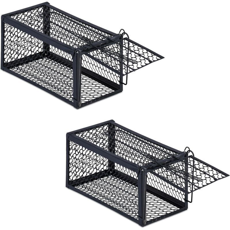 Lebende Mausefalle, 2er-Pack, humane Mausefalle, Rattenkäfig, 12 x 23 x 12 cm, Mausefalle, Schwarz