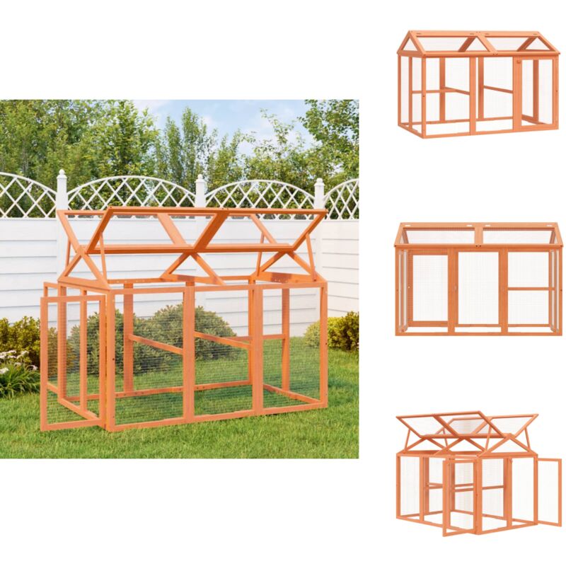 Freilaufgehege Braun 141x94x104 cm Massivholz Kiefer - Kleintierhaus - Hühnerstall - Kaninchenstall - Meerschweinchenheim - Vogelvoliere