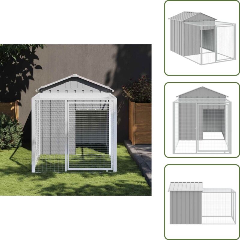 Hühnerkäfig mit Auslauf Hellgrau 117x201x123 cm Stahl Verzinkt - Huhnendrahtzaun - Hühnergehege - Geflügelvoliere - Gartenvoliere - Stall Für Hühner