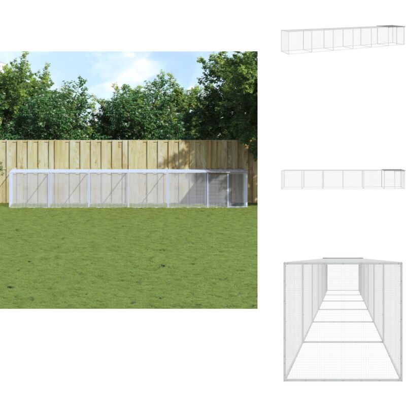 Hühnerkäfig mit Dach Hellgrau 603x98x90 cm Verzinkter Stahl - Huhnendraht - Hühnergehege - Geflügelvoliere - Stall Für Hühner - Auslauf Für Hühner