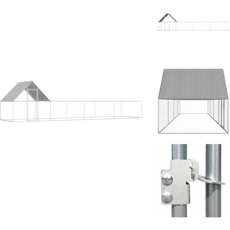 Hühnerstall 8x2x2 m Verzinkter Stahl - Huhnerstall - Hühnerauslauf - Vogelvoliere - Stall Für Vögel - Gartenzubehör