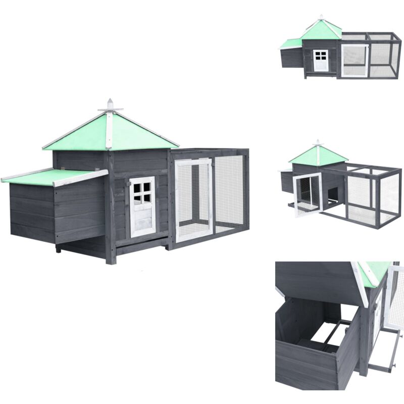 Hühnerstall mit Legenest Grau 190x72x102 cm Tanne Massivholz - Holz Tierheim - Hühnerstall - Vogelvoliere - Gartenhühnerstall - Geflügelhaus