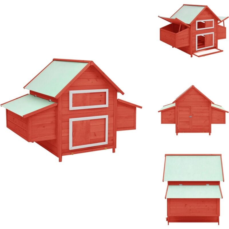 Hühnerstall Rot und Weiß 150x96x110 cm Massivholz Tanne - Huhnendraht - Hühnerstall - Geflügelhaus - Gartenhütte - Vogelvoliere
