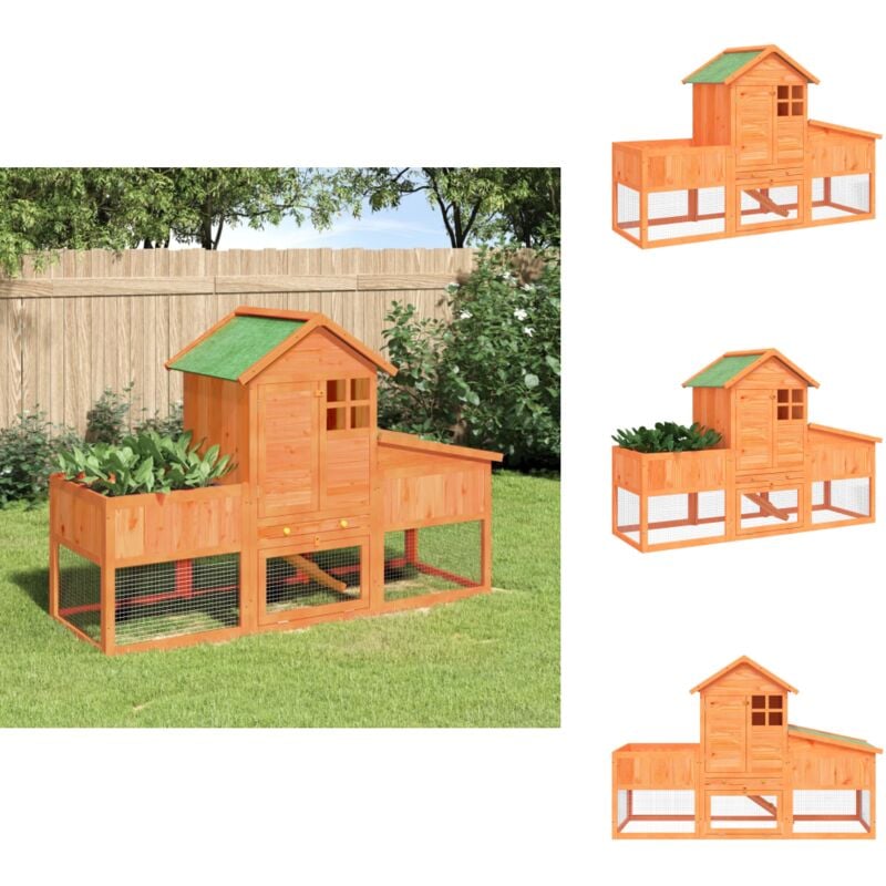Kaninchenstall Braun 170x63x113 cm Massivholz Kiefer - Kaninchenstall - Kaninchengehege - Holzhaus - Tierheim - Kleintiere
